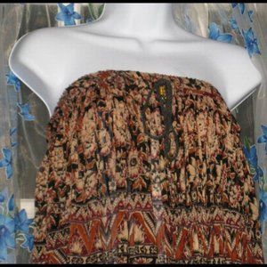 Women BOHO PEASANT Midi Skirt OR STRAPLESS DRESS by VINI BLACK RUST TAN Sz M